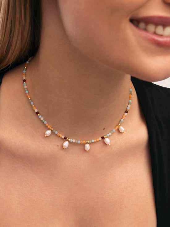 Collar Crystal Perlas Acero Baño Oro