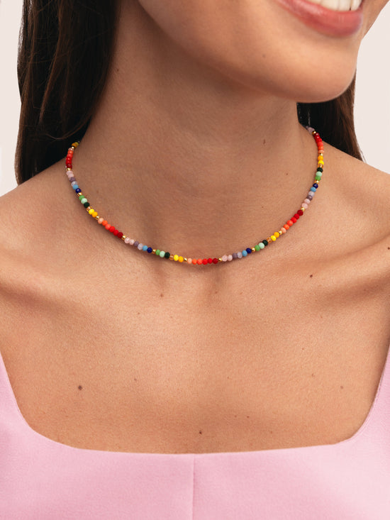 Collar Crystals Rainbow Acero Baño Oro