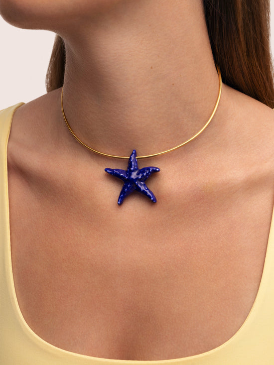 Choker Starfish Blue Acero Baño Oro
