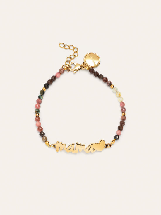 Pulsera Mamá Heart Tourmaline Acero Baño Oro
