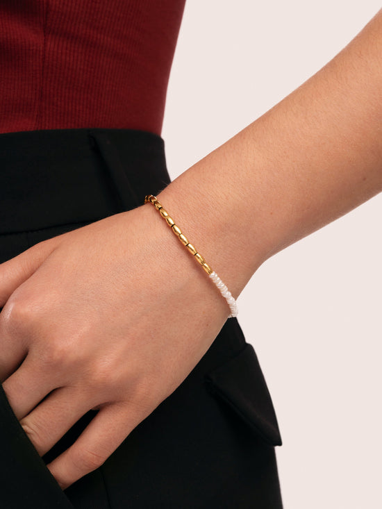 Pulsera New Pearl Acero Baño Oro