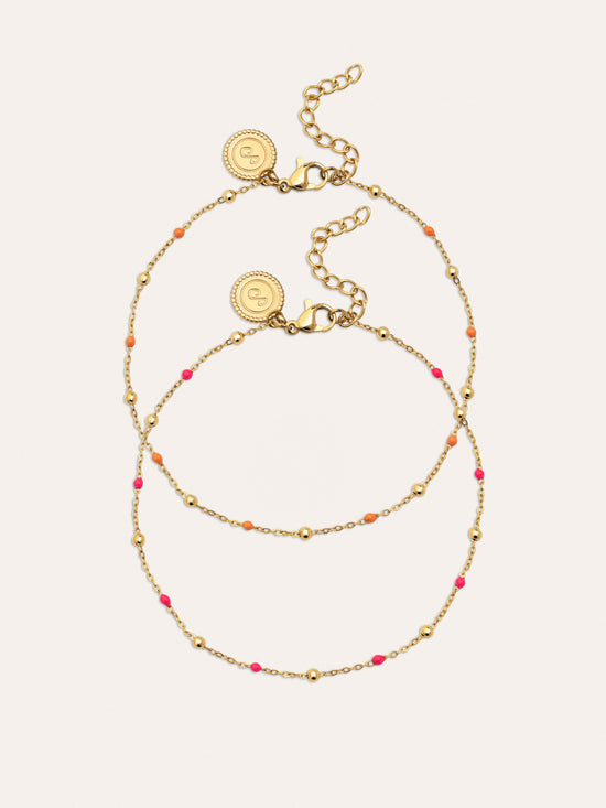 Pack 2 Tobilleras Amistad Acero Baño Oro